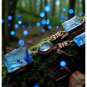 Heirloom Sea Blue Czech Edwardian Art Deco Antique Estate Lavaliere Necklace